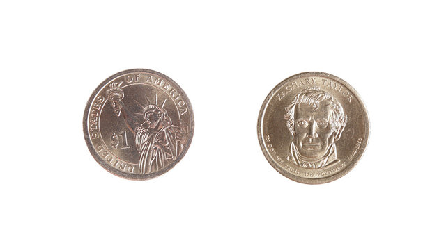dollar one coin obverse revers isolated