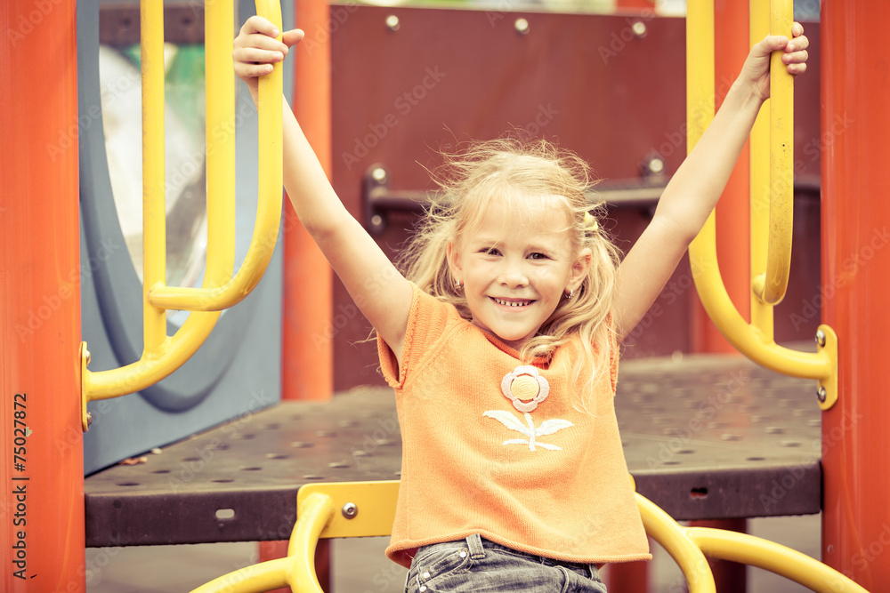 Canvas Prints Happy little girl on the playground