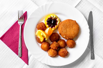 Food on white tablecloth