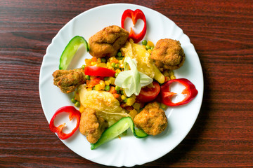 Delicious food on white plate