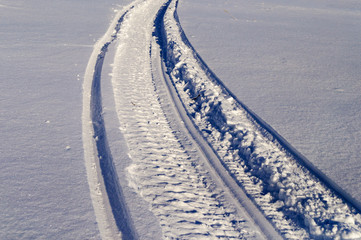Snowmobile track in snow