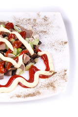 Meat salad with mushrooms.