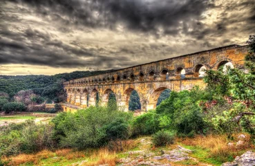 Wallpaper murals Pont du Gard HDR image of Pont du Gard, ancient Roman aqueduct listed in UNES
