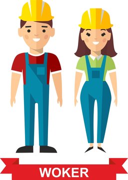 Set of vector  worker man and  worker woman