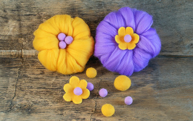 Yellow and purple wool for felting