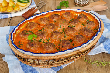 Fried meatballs in tomato sauce