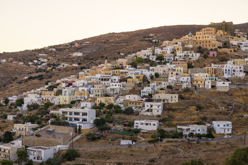 Fototapeta na wymiar The picturesque town of Syros island, Greece, in the evening