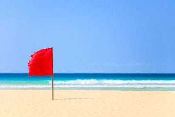 red flag on the beach in Boavista, Cape Verde - Cabo Verde