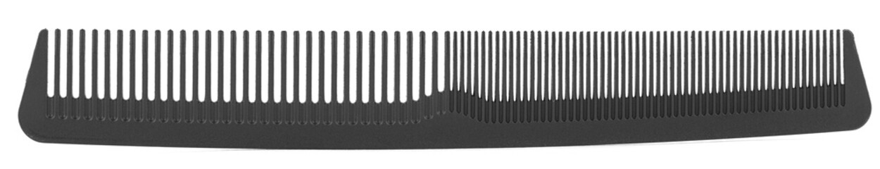 Black comb with different spacing between the teeth isolated.
