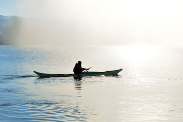 Fototapeta premium canoe in the fog