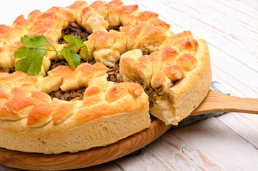 Pie with mushrooms.