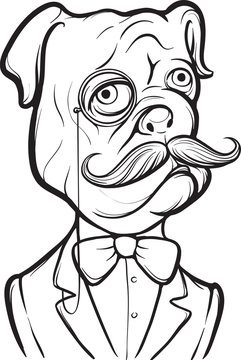 whiteboard drawing - dog portrait with mustaches and monocle