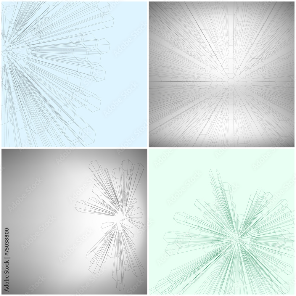 Poster set of abstract 3d hexagonal backgrounds, vector template for