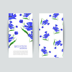 Cards with blue abstract watercolor poppies.