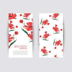 Red flower. Poppy. Watercolor floral decoration. Birthday card.