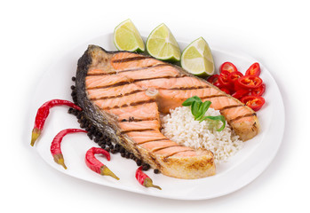 Fresh grilled salmon steak.