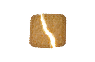 Cracked biscuit cookie isolated on white background