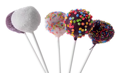 Sweet cake pops isolated on white