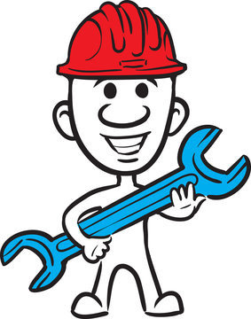 doodle small person - in hardhat with wrench