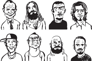 whiteboard drawing - collection of doodle men faces