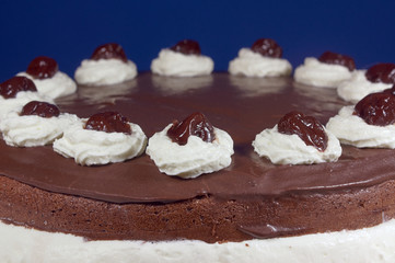 Retail chocolate cake with whipped cream.