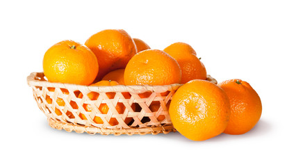 Ripe Sweet Tangerines In Wicker Basket