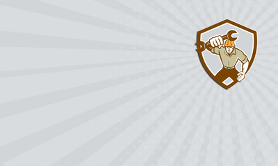 Business card Mechanic Spanner Wrench Running Shield Retro