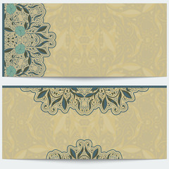 Vintage greeting card with oriental pattern  ornament on beige