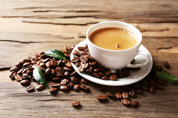 Cup of coffee on wooden table