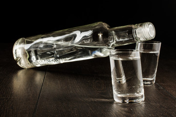 Crooked vodka shots drunk concept