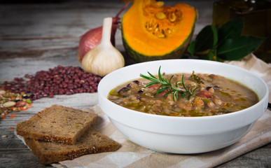 Vegetable soup with pumpkin and onion