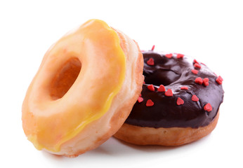 Delicious donuts with glaze isolated on white