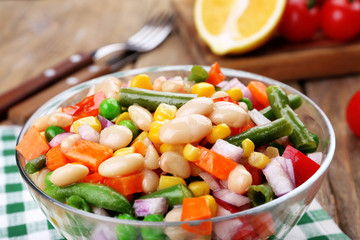 Healthy beans salad on table
