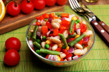 Healthy beans salad on table