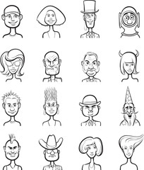 whiteboard drawing - various funny vector faces collection