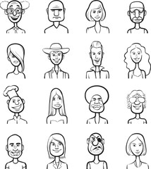 whiteboard drawing - funny cartoon faces vector collection