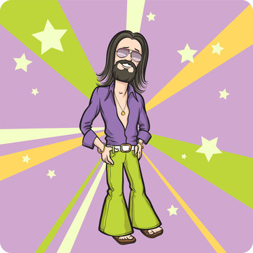 Cartoon standing bearded hippie