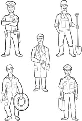 whiteboard drawing - standing men of various occupations