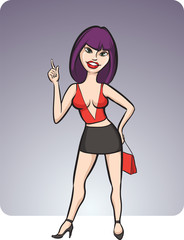 cartoon standing girl in mini skirt