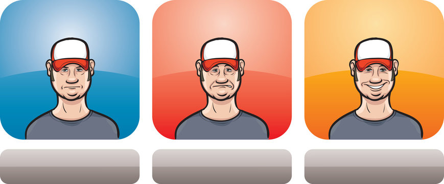 guy in cap face three expressions
