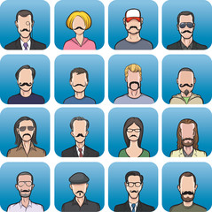 anonymous faces with mustaches set