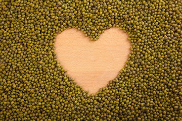 Mung beans  with heart shape space