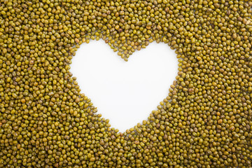 Mung beans with heart shape space