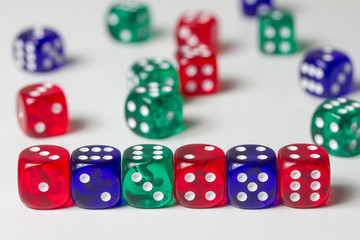 colorful dices background isolated on white