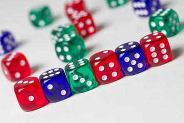 colorful dices background isolated on white