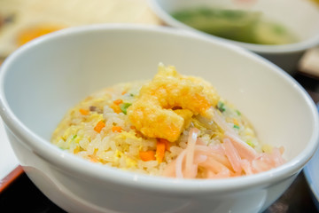 Japanese Fried rice with fried crispy shrimp