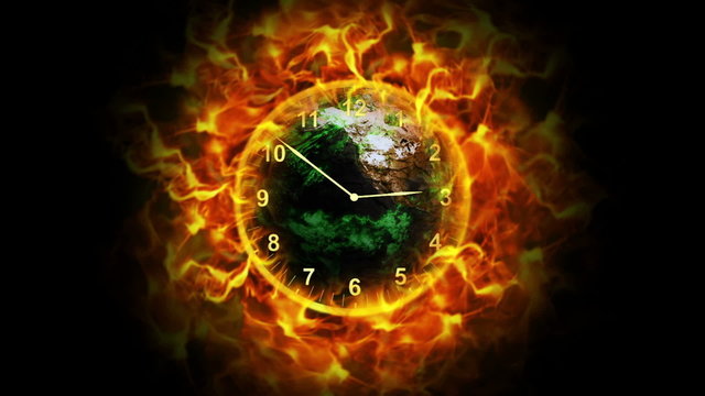Fiery Destruction Earth and Clock, with Alpha Matte