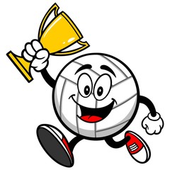 Volleyball Mascot Running with Trophy
