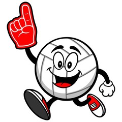 Volleyball Mascot Running with Foam Finger
