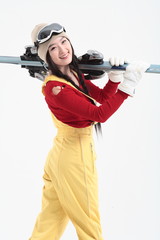 스튜디오에서 스키 타는 여성